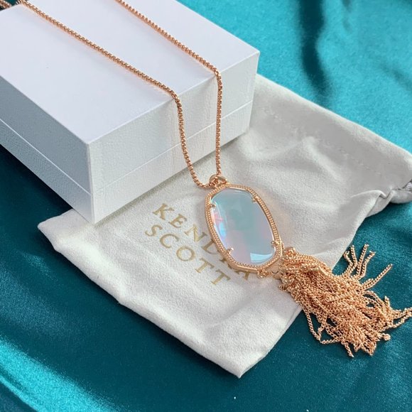 Kendra Scott Rayne Rose Gold Long Pendant Necklace Dichroic Glass - Picture 15 of 15